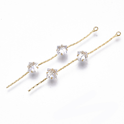 Прозрачный Латунная цепочка из циркония кисточка большая подвеска, без никеля , реальный 18 k позолоченный, нить, прозрачные, 56x7x5 мм, отверстие : 1.4 мм