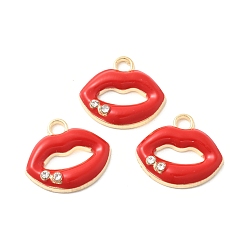 Золотой Подвески из эмали и сплава, со стразами, губы прелести, золотые, 15x17x3 мм, отверстие : 2.5 мм