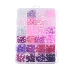 Орхидея 360 шт. 24 Набор цветных гальванических, матовых и имитирующих нефрит стеклянных бусин, круглые, сиреневые, 7.5~8.5 мм, отверстие : 1.3~1.9 мм, 15 шт / цвет