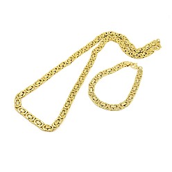 Золотой 304 цепи из нержавеющей стали комплекты ювелирных изделий, византийский ожерелье цепь и браслеты, с омаром застежками, золотые, 25.8 дюйм, 8-1/4 дюйм ~ 9 дюйм (210~230 мм)