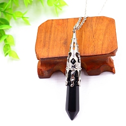Black Agate Natural Dyed & Heated Black Agate Pendant Necklaces, Cone, 20.08~31.50 inch(51~80cm)