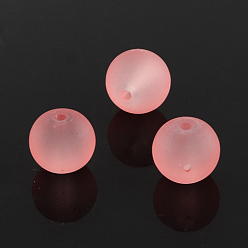 Salmon Transparent Glass Bead Strands, Frosted, Round, Salmon, 4mm, Hole: 1.1~1.6mm, about 200pcs/strand, 31.4 inch