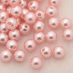Pink Imitation Pearl Acrylic Beads, Dyed, Round, Pink, 16x15.5mm, Hole: 2mm, about 250pcs/pound