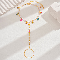 Разноцветный Элегантные женские браслеты на ногу с цветочным принтом и кисточками из латуни, идеально подходит для пляжного отдыха, золотые, красочный, 8-5/8 дюйм (220 мм)