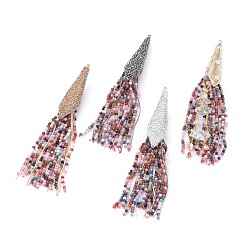 (52) Непрозрачная лаванда Кулоны с большой кисточкой из ограненных натуральных камней, с бусинами из латуни и полимерной глины со стразами / жемчугом, разноцветные, 110~116 мм, отверстие : 1.6~2 мм