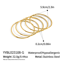 Настоящее золото 18K 5 шт. 304 простые браслеты из нержавеющей стали для женщин, реальный 18 k позолоченный, внутренний диаметр: 2-3/8 дюйм (6 см)