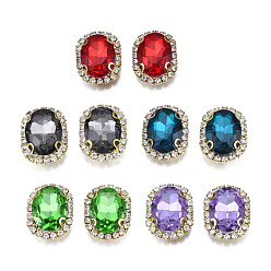 Mixed Color Sew on Rhinestone, Transparent Glass Rhinestone, with Brass Prong Settings, Faceted, Oval, Mixed Color, 22x17x7mm, Hole: 0.9mm