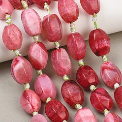 Cerise Natural Dragon Veins Agate Beads Strands, Dyed & Heated, Lantern, Cerise, 19~20x14~16mm, Hole: 2.5~3mm, about 14~15pcs/strand, 15.35''(39cm)