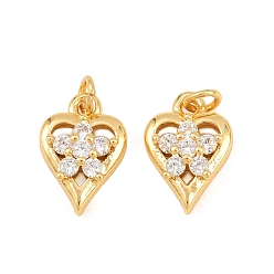 Настоящее золото 18K Латунные микро проложить кубического циркония подвески, сердце с цветочными подвесками, без свинца и без кадмия, стойки покрытие, долговечный, реальный 18 k позолоченный, 13x9x4.5 мм, Перейти кольцо: 4x0.8 мм, внутренний диаметр: 2.5 мм