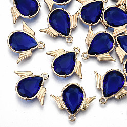 Синий Граненые подвески стекла, с элементами из экологически чистого сплава, без кадмия, без никеля и без свинца, ангел, золотой свет, синие, 18x22x4.5 мм, отверстие : 1.6 мм