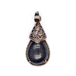 Синий Драгоценный Камень Ретро-подвески из полого синтетического синего золота, подвески в форме капли с металлической фурнитурой из красной меди, 31x15 мм