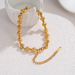 Bicone Bracelets à perles rainurées en acier inoxydable pour femmes, or, Toupie, 304 pouce (6.69 cm)