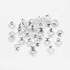 Silver Iron Bead Caps, Cadmium Free & Lead Free, Flower, Multi-Petal, 2 Styles Random, Silver, 6x1mm, Hole: 1mm