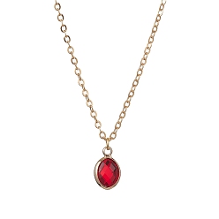 Red Glass Oval Pendant Necklaces, with Brass Cable Chains, Red, 18.19 inch(462mm)