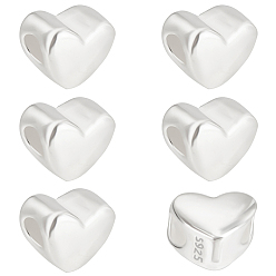 Серебро 6 шт. 925 бусины из стерлингового серебра, сердце, серебряные, 7x8x5 мм, отверстие : 3 мм