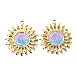 Настоящее золото 18K 304 нержавеющей стальной эмали подвески, солнце, ионное покрытие (ip), реальный 18 k позолоченный, 38x34.5x2.5 мм, отверстие : 3 мм
