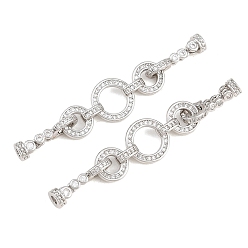 Platinum Brass Micro Pave Clear Cubic Zirconia Fold Over Clasps, Ring, Platinum, 57mm