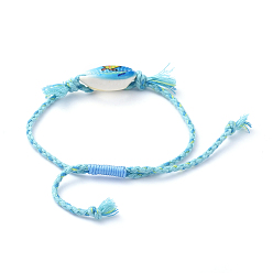 Other Animal Adjustable Braided Bead Bracelets, with Printed Cowrie Shell Beads and Cotton Cord, Sea Turtle Pattern, Inner Diameter: 3/4 inch~3 inch(2.1~7.8cm)