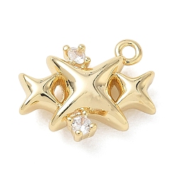 Real 18K Gold Plated Brass Micro Pave Clear Cubic Zirconia Charms, Star Charms, Real 18K Gold Plated, 14.5x12x5mm, Hole: 1.2mm