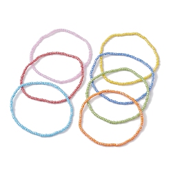 (52) Непрозрачная лаванда 7 браслеты из стеклянных бусин, с эластичной нитью кристалл, разноцветные, внутренний диаметр: 2-7/8 дюйм (7.2 см), 7 шт / комплект