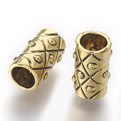 Antique Golden Tibetan Style Alloy Beads, Tube, Antique Golden, Lead Free & Cadmium Free, 17x10mm, Hole: 7mm