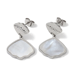 Stainless Steel Color Shell Shape 304 Stainless Steel Shell Stud Earrings, Dangle Earrings for Women, Stainless Steel Color, 25x17mm