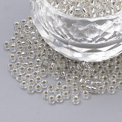 Прозрачный Fgb 12/0 круглый стеклянный бисер класса А, серебряная линия, прозрачные, 2x1.5 мм, отверстие : 0.5 мм, Около 45000 шт / фунт
