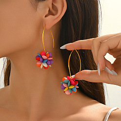 Разноцветный Серьги-подвески из латуни и акрила, цветок, золотые, красочный, 65x30 мм