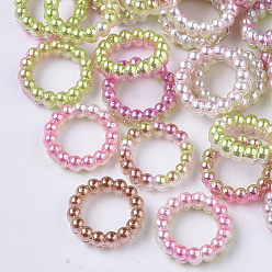 Yellow Green ABS Plastic Imitation Pearl Linking Rings, Rainbow Gradient Mermaid Pearl, Round Ring, Yellow Green, 14x3mm, Inner Diameter: 10mm, about 1000pcs/bag