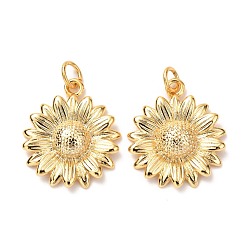 Настоящее золото 18K Латунные подвески, долговечный, цветок, реальный 18 k позолоченный, 21x18x4.5 мм, отверстие : 3 мм, Перейти кольцо: 5x0.8 мм