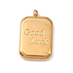 Золотой 304 подвески из нержавеющей стали, прямоугольник и удачи, золотые, 17x10.5x3 мм, отверстие : 1.4 мм
