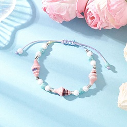 Pink Браслеты из фарфоровых бусин ручной работы, Браслеты из нейлоновой нити плетеные для женщин, раковина, розовые, внутренний диаметр: 2~ 3-1/8 дюйм (5~8 см)