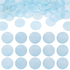 Светло-Голубой 50 шт. подвески-коннекторы из окрашенных натуральных ракушек Capiz, ссылки на диски, Небесно-голубой, 29~30x0.5~1.5 мм, отверстие : 0.8~1.6 мм