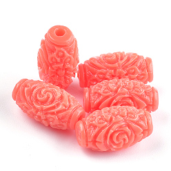 Помидор Синтетических коралловых бусин, окрашенные, овальные с цветком, помидор, 16.5x9 мм, отверстие : 1~2 мм