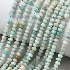 Flower Amazonite Натуральный цветок амазонитовые бусины пряди, рондель, граненые, 3.8~4.3x2.5~3 мм, отверстие : 0.6 мм, около 138 шт / нитка, 15.04'' (38.2 см)