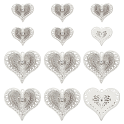 Платина 12 шт 2 стили латунные подвески, с кристально горный хрусталь, сердце, платина, 26.5~40.5x23.5~43x6.5~8 мм, отверстие : 1.5~2.5 мм, 6 шт / стиль