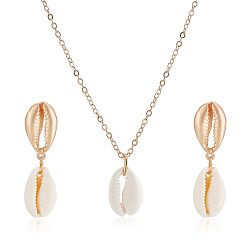 Матовый Золотой Цвет Серьги-гвоздики и ожерелье с подвеской из натуральных ракушек, ювелирные изделия из сплава для женщин, матовый золотой цвет, 42 мм, штифты : 0.8 мм, 18.90 дюйм (48 см)