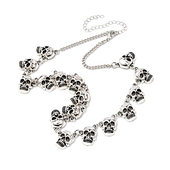 Античное Серебро Женские ожерелья-нагрудники с черепами на Хэллоуин, античное серебро, 15.63 дюйм (39.7 см)