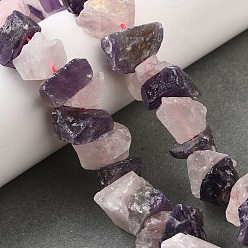 Смешанные камни Нити бусин из натурального розового кварца и аметиста, необработанный грубый камень, самородки, 7~25x8~24.5x5~16 мм, отверстие : 0.9~1 мм, около 14~28 шт / нитка, 7.48''~8.43'' (19~21.4 см)