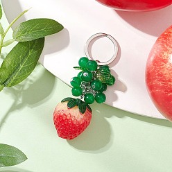 Зеленый Брелки из смолы, клубника, со стеклом и акрилом, платина, зелёные, 90.5 мм