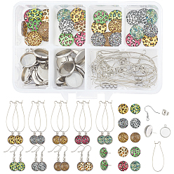 Платина Наборы для самостоятельного изготовления сережек в стиле леопардового принта, в том числе стеклянные кабошоны, латунная подвеска-кабошон и фурнитура для серег, 304 Настройки серьги из нержавеющей стали, орехи железа уха, платина, фурнитура для серег: 30 шт. / уп.