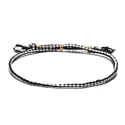 Black Cotton Cord Braided Adjustable Bracelets, with Brass Bead, for Men and Women, Black, Inner Diameter: 2-3/8 inch(6cm)