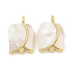 Настоящее золото 18K Подвески из латуни с морской ракушкой и цветком розы, реальный 18 k позолоченный, 13x8x2.5 мм, отверстие : 1.8 мм