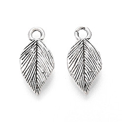 Античное Серебро Сплавочные подвески тибетского стиля, лист прелести, античное серебро, 18.5x9x3 мм, отверстие : 2 мм, Около 1694 шт / 1000 г