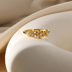 Цветок 304 регулируемые манжеты из нержавеющей стали для женщин, с микро проложить кубического циркония, золотые, цветок, 15x2.5 мм, регулируемый