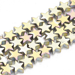 Rainbow Plated Electroplate Non-magnetic Synthetic Hematite Beads Strands, Star, Rainbow Plated, 4x2mm, Hole: 0.7mm, about 130pcs/strand,  15.35 inch