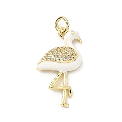 Белый Латунные микро проложить кубического циркония подвески, с эмалью, долговечный, стойки покрытие, без свинца и без кадмия, фламинго, белые, 23.5x13x4 мм, отверстие : 3 мм