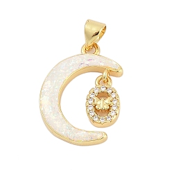 Бабочка Латунные микро проложить кубического циркония подвески, с синтетическим опалом, долговечный, стойки покрытие, без свинца и без кадмия, подвеска луна и овал, реальный 18 k позолоченный, бабочка, 21~21.5x15.5~16x3 мм, отверстие : 3.2x4 мм