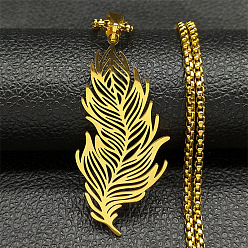 Золотой 201 ожерелья с подвесками в виде перьев из нержавеющей стали, золотые, 23.62 дюйм (60 см)