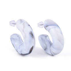 Blanco Pendientes de acrílico, pendientes de medio aro, con 304 hallazgos de aretes de acero inoxidable y tuercas de plástico, En forma de u, blanco, 28x28x8.5 mm, pin: 0.7 mm